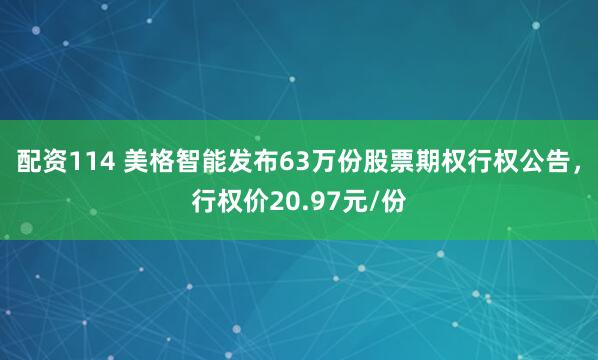 配资114 美格智能发布63万份股票期权行权公告，行权价20.97元/份